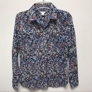 J. Crew Floral Print Popover Blouse Small